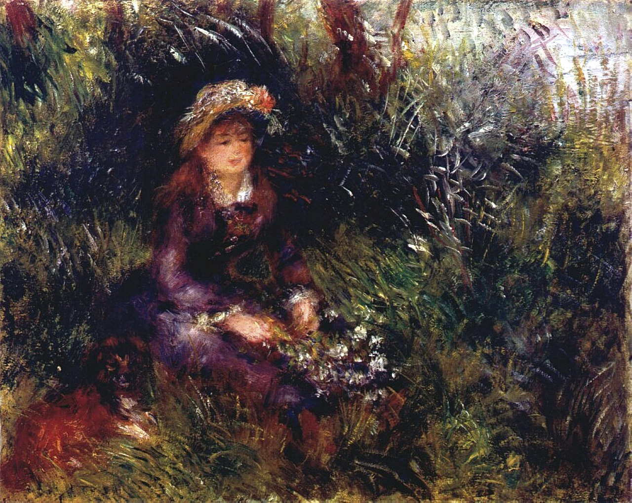 Aline Charigot with a Dog - Pierre-Auguste Renoir painting on canvas